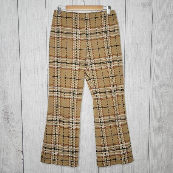 Vintage 70s Handmade Polyester Tan/Brown Plaid Pants, 30x29 - Picture 1 of 3
